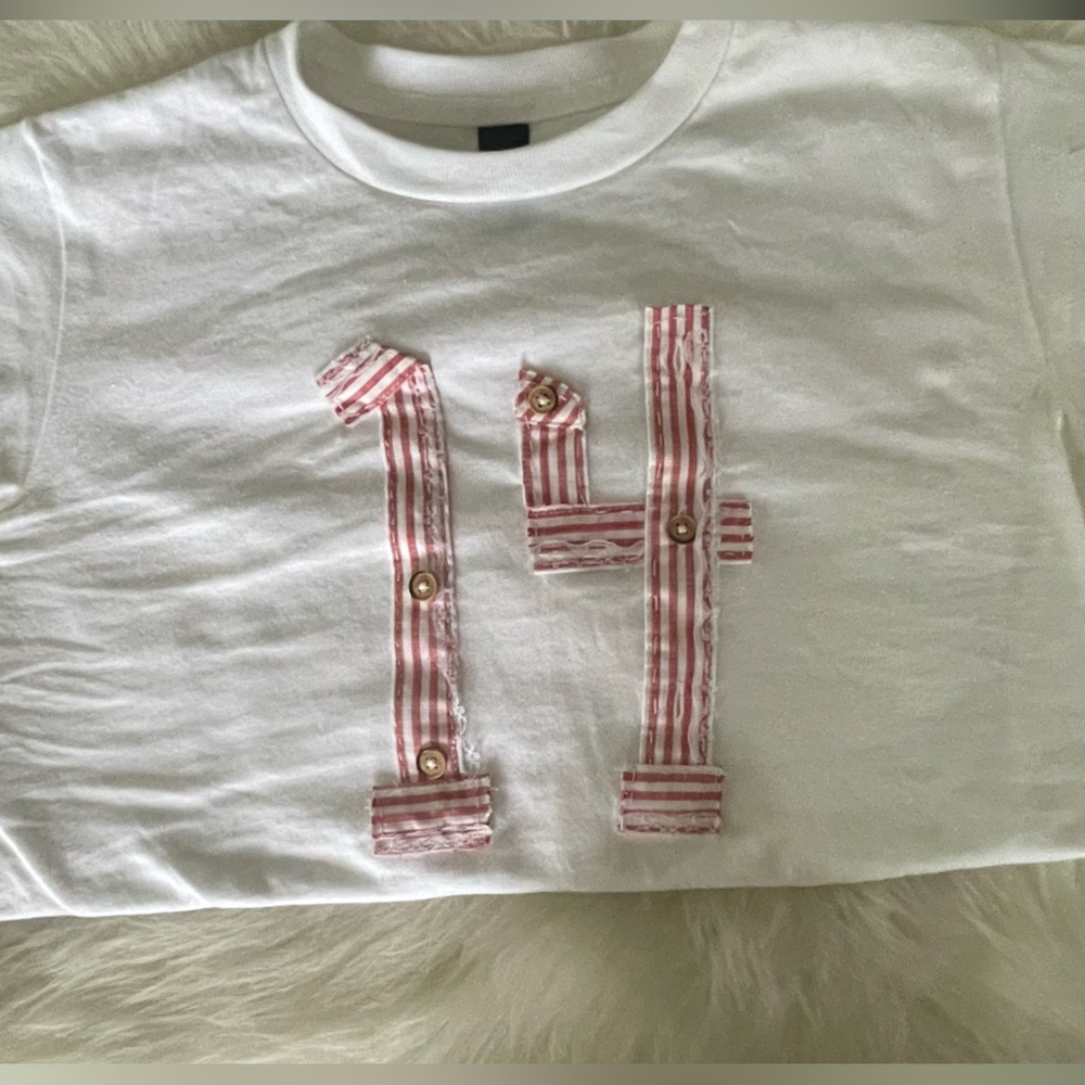 Red and White Striped Number Tee Short Sleeve